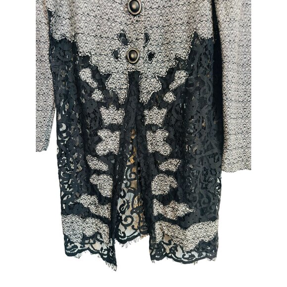 Zozo Medium Black Gray Black Lace Trimmed Knit Cardigan Tweed - Picture 5 of 9